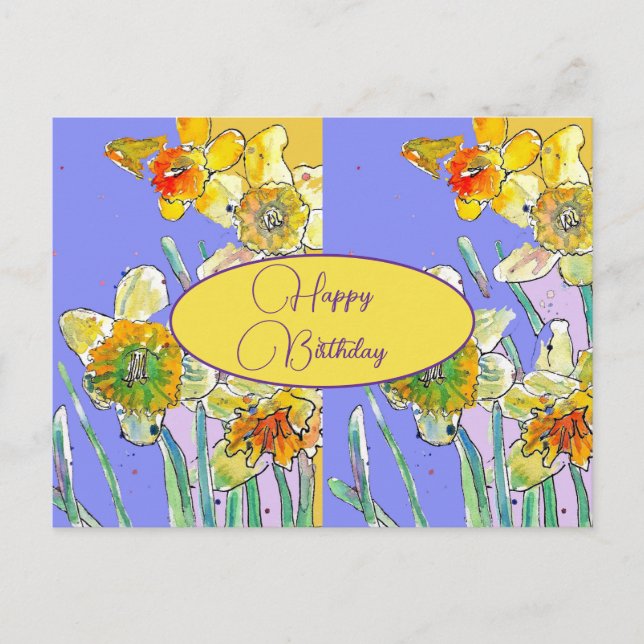Feliz Cumpleaños Daffodil floral Amarilla Tarjeta  (Anverso)