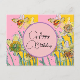 Feliz Cumpleaños Daffodil floral Rosa Tarjeta Post