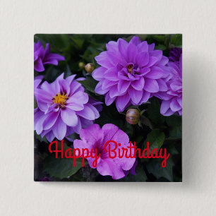 Feliz cumpleaños Dahlia Lilac y botón Petunia
