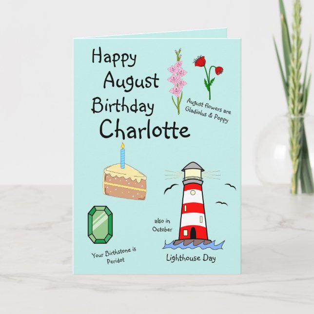 Feliz cumpleaños de agosto tarjeta de felicitación (Anverso)