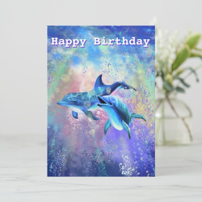 Feliz cumpleaños de pareja de delfines (Anverso de pie)