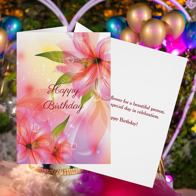 Feliz cumpleaños Día Floral rosa 5x7 Tarjeta (Happy Birthday Day Pink Floral 5x7 Card)