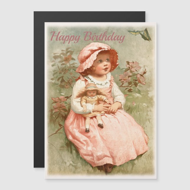 Feliz cumpleaños - Diseño de la cosecha de muñecas (Anverso/Reverso)