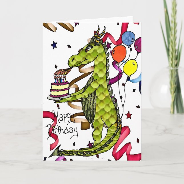 Feliz cumpleaños Dragon iluminando tarjeta de vela (Anverso)