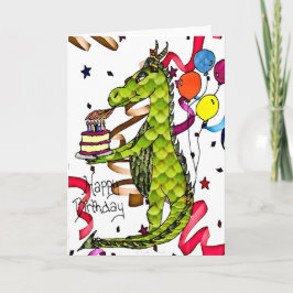 Feliz cumpleaños Dragon iluminando tarjeta de vela