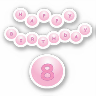 Feliz cumpleaños, edad 8 Pegatina de bolas de bola