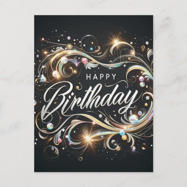 "Feliz cumpleaños": Elegante postal de diseño negr (Anverso)