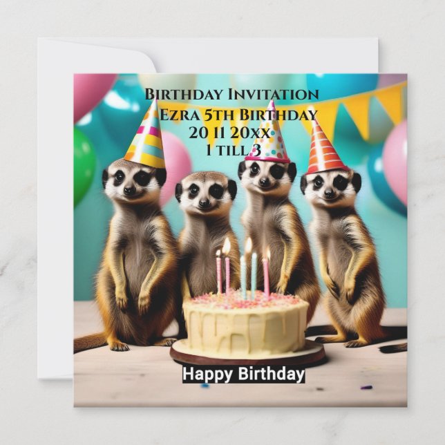 Feliz cumpleaños en Meerkat, invitación de fiesta  (Anverso)
