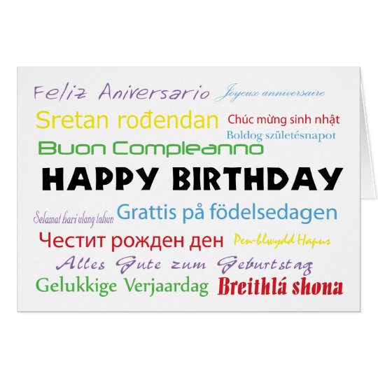 Feliz cumpleaños en tarjeta de muchas idiomas Zazzle
