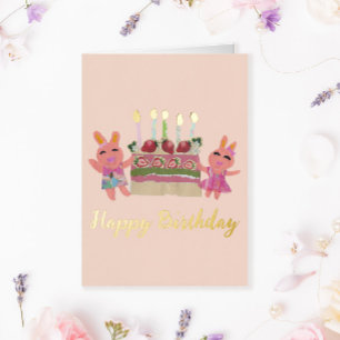 Feliz cumpleaños encantadores conejitos rosados co