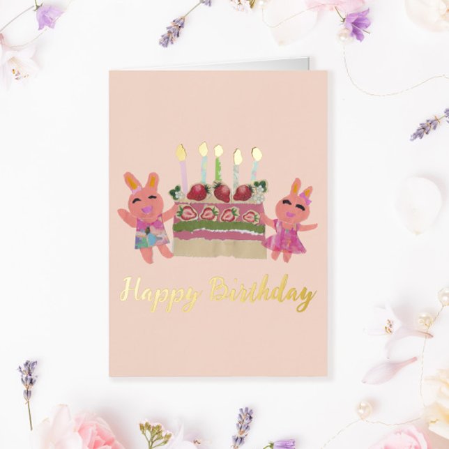 Feliz cumpleaños encantadores conejitos rosados co (Subido por el creador)