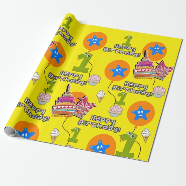 Feliz cumpleaños envolviendo globos de papel #1 (Desenrollado)