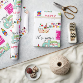 Feliz cumpleaños envuelto papel de diversión paste