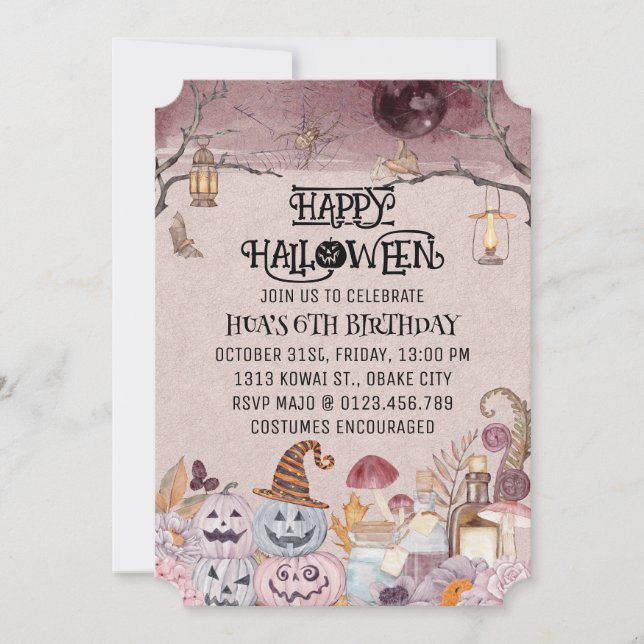 Feliz cumpleaños espeluznante invitación a la fies (Anverso)