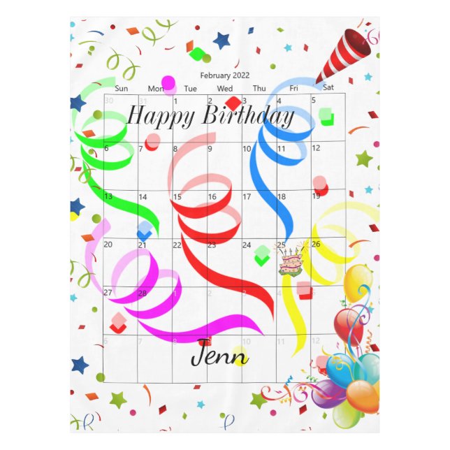 Feliz Cumpleaños Febrero 2022 Mantel (Anverso)