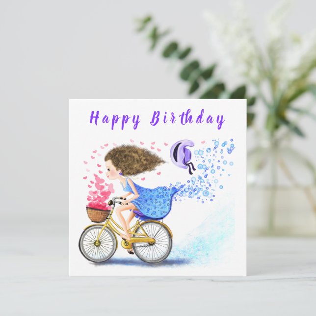 Feliz Cumpleaños - Feliz Chica En Bicicleta (Anverso de pie)