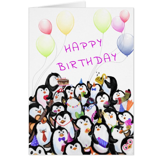 Feliz cumpleaños Fiesta de Pingüinos Felices (Frente)