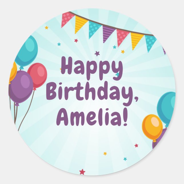 Feliz cumpleaños Fiesta luz azul Pegatina de globo (Anverso)