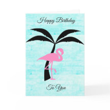 Feliz cumpleaños Flamingo y tarjeta de palmera