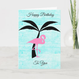 Feliz cumpleaños Flamingo y tarjeta de palmera