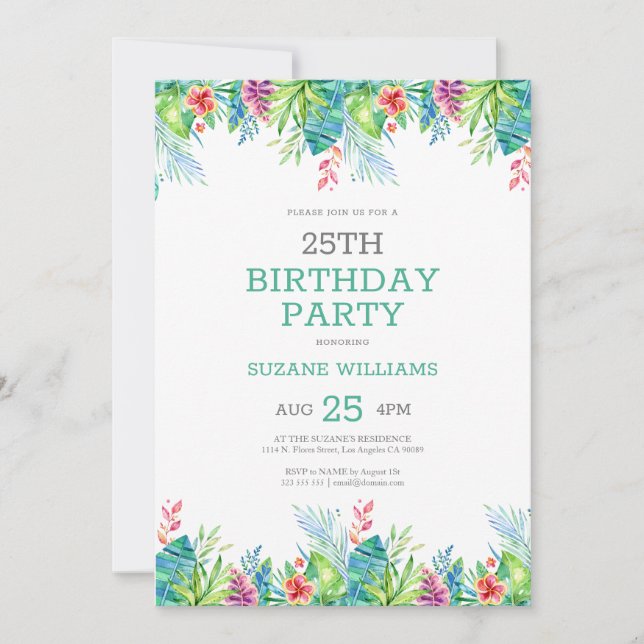 Feliz cumpleaños flor tropical marco 2 Invitación (Anverso)