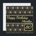 Feliz cumpleaños Floral Gold tarjeta de Personaliz<br><div class="desc">Feliz cumpleaños Floral oro / Tarjeta Personalizado de diseño negro... ..haga clic en Personalizar esta plantilla Detalles... ... para cambiar Nombre,  Edad,  Saludo.</div>