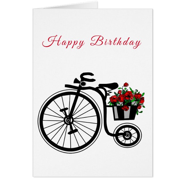 Feliz Cumpleaños Flores Bicicleta - Romántico (Frente)