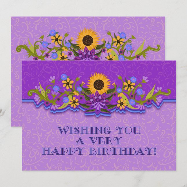 Feliz cumpleaños Flores modernas de arte popular (Anverso / Reverso)