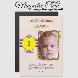 Feliz cumpleaños foto nombre edad tarjeta magnétic