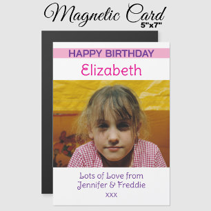 Feliz cumpleaños foto nombre tarjeta magnética púr