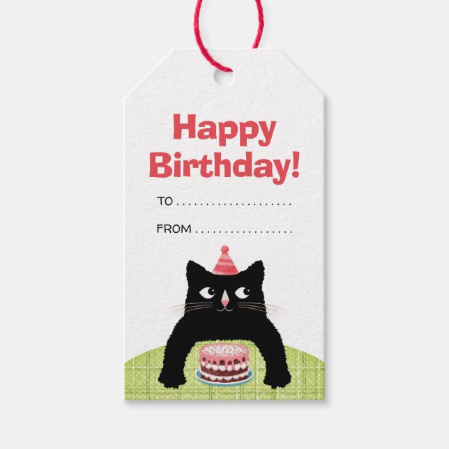 Feliz cumpleaños, gatito y globos etiqueta de rega (Anverso)