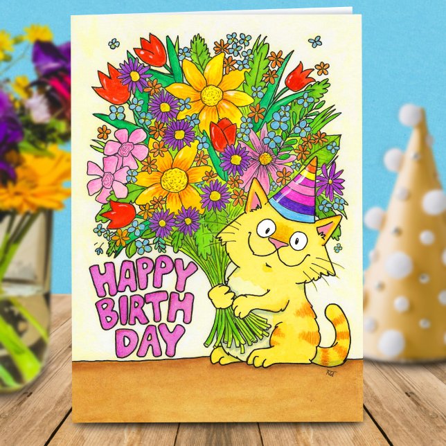 Feliz Cumpleaños Gato con Tarjeta de Felicitación  (Subido por el creador)