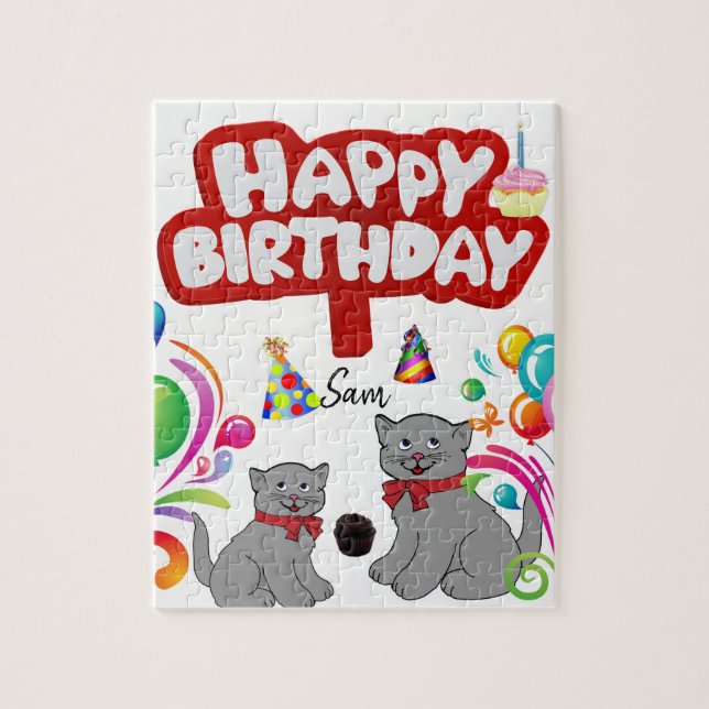 Feliz cumpleaños gatos de rompecabezas (Vertical)