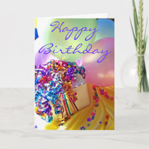 Feliz cumpleaños, globo y tarjeta de confetti