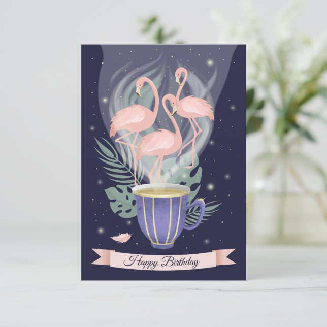 Feliz cumpleaños, hermosa época de té rosado Flami (Anverso de pie)