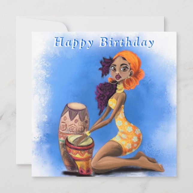 Feliz cumpleaños - Hermoso Chica de tambores afric (Anverso)