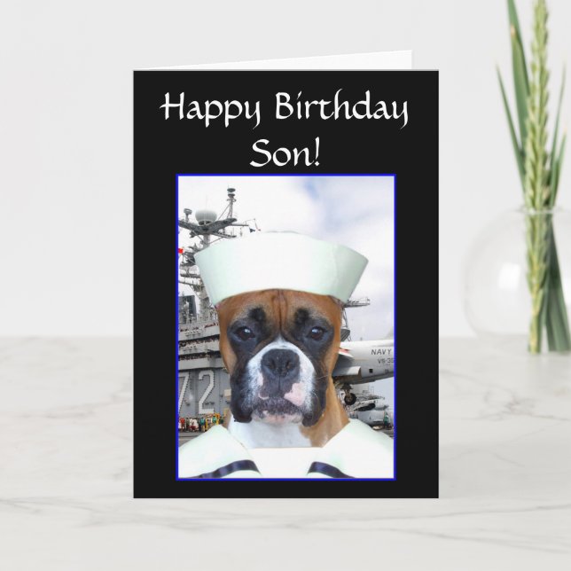 Feliz cumpleaños hijo Navy tarjeta de perro Sailor (Anverso)