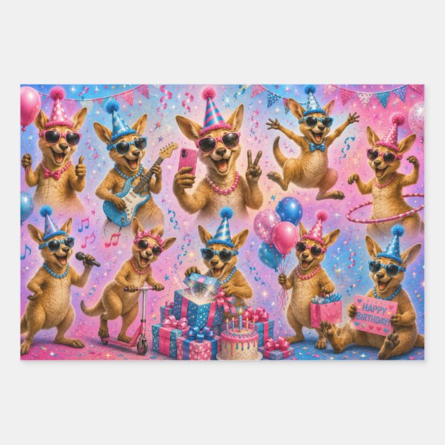 Feliz Cumpleaños Hojas de Diseño de Canguro (Anverso)