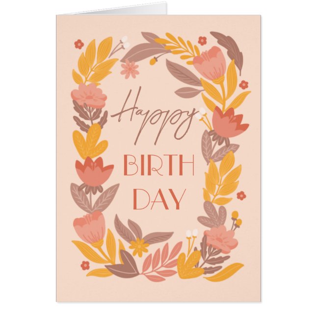 Feliz cumpleaños. Huerto amarillo rosado floral (Frente)