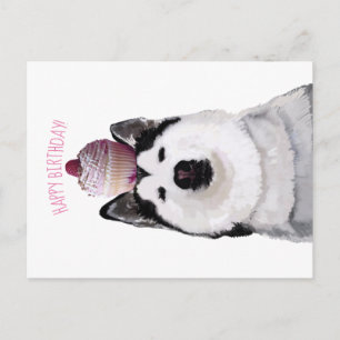 Feliz cumpleaños, Husky y tarjeta postal para past