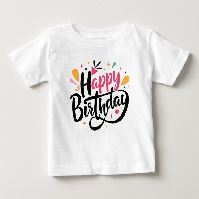 Feliz cumpleaños Imprimir camiseta blanca moderna (Anverso)