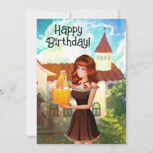 Feliz Cumpleaños Invitación Vintage Niña Dibujos A