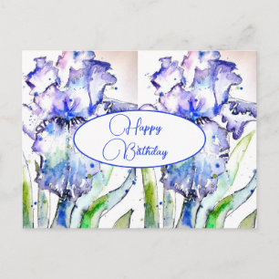 Feliz Cumpleaños Iris floral Púrpura Tarjeta Posta
