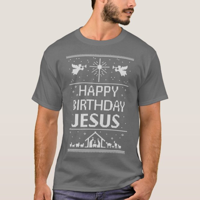 Feliz Cumpleaños Jesús Suéter Feo de Navidad Escan (Anverso)