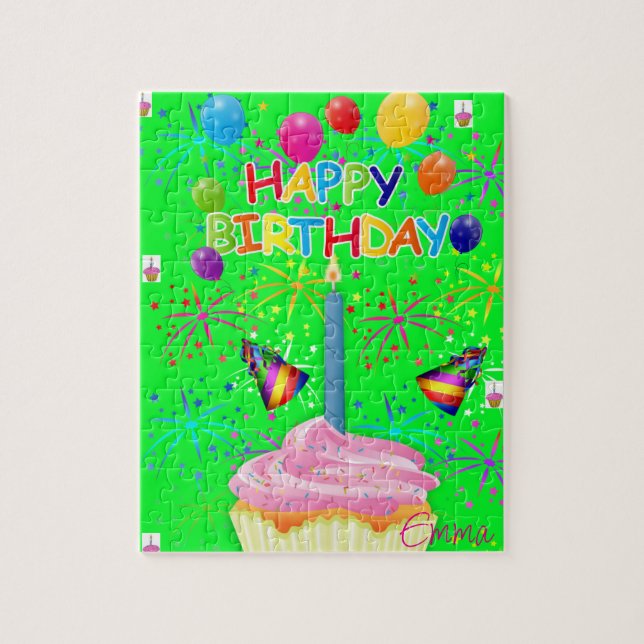 Feliz cumpleaños Jigsaw Puzzle Bright Green (Vertical)