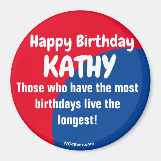 Feliz cumpleaños KATHY imán rojo/azul (Frente)