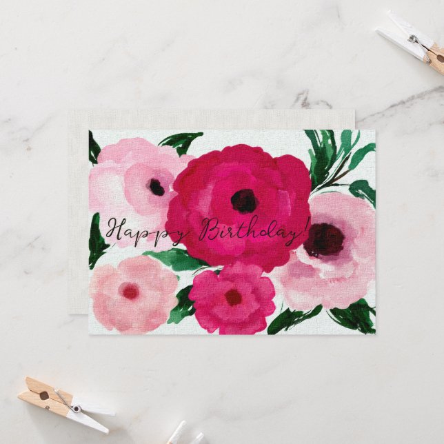 ¡Feliz cumpleaños! Las flores rosadas grandes herm (Anverso/Reverso In Situ)