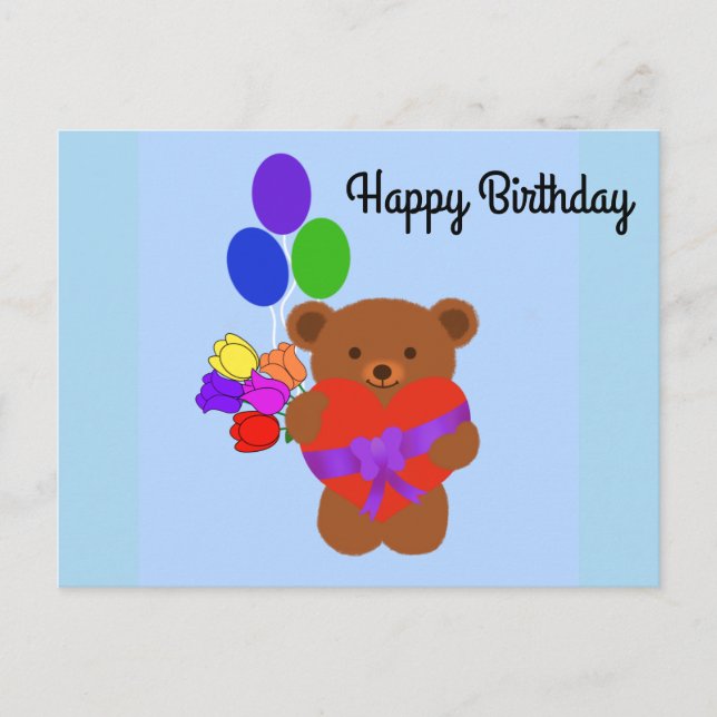 Feliz cumpleaños lindo oso de peluche #4 postal (Anverso)