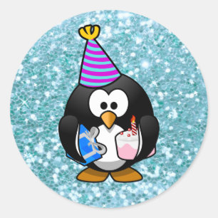 Feliz cumpleaños, lindo pingüino con Pegatina de r