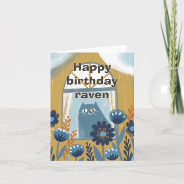 Feliz cumpleaños lindo tarjeta de foldete de gato  (Anverso)
